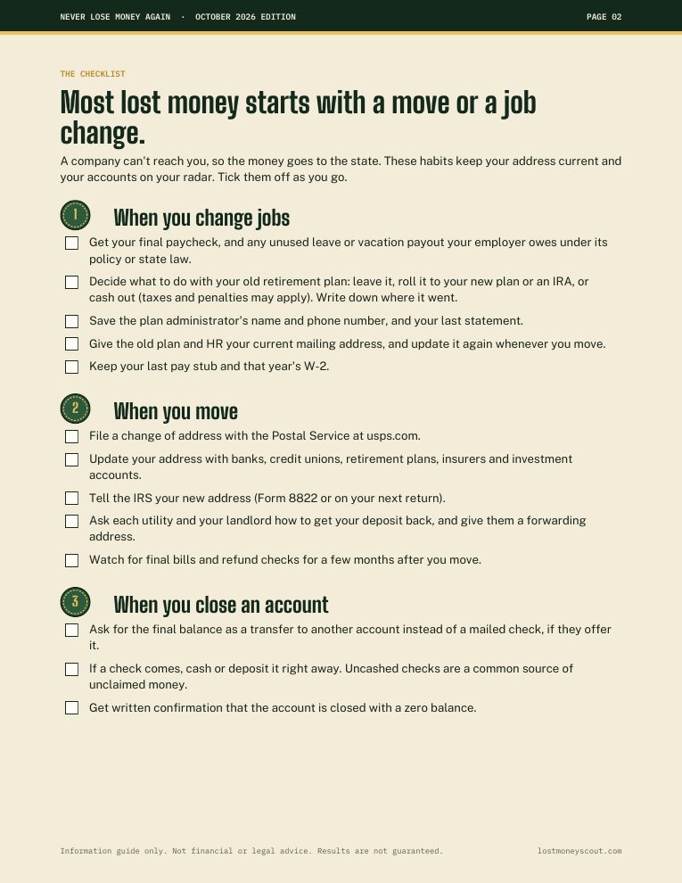 Checklist page for job changes and moves