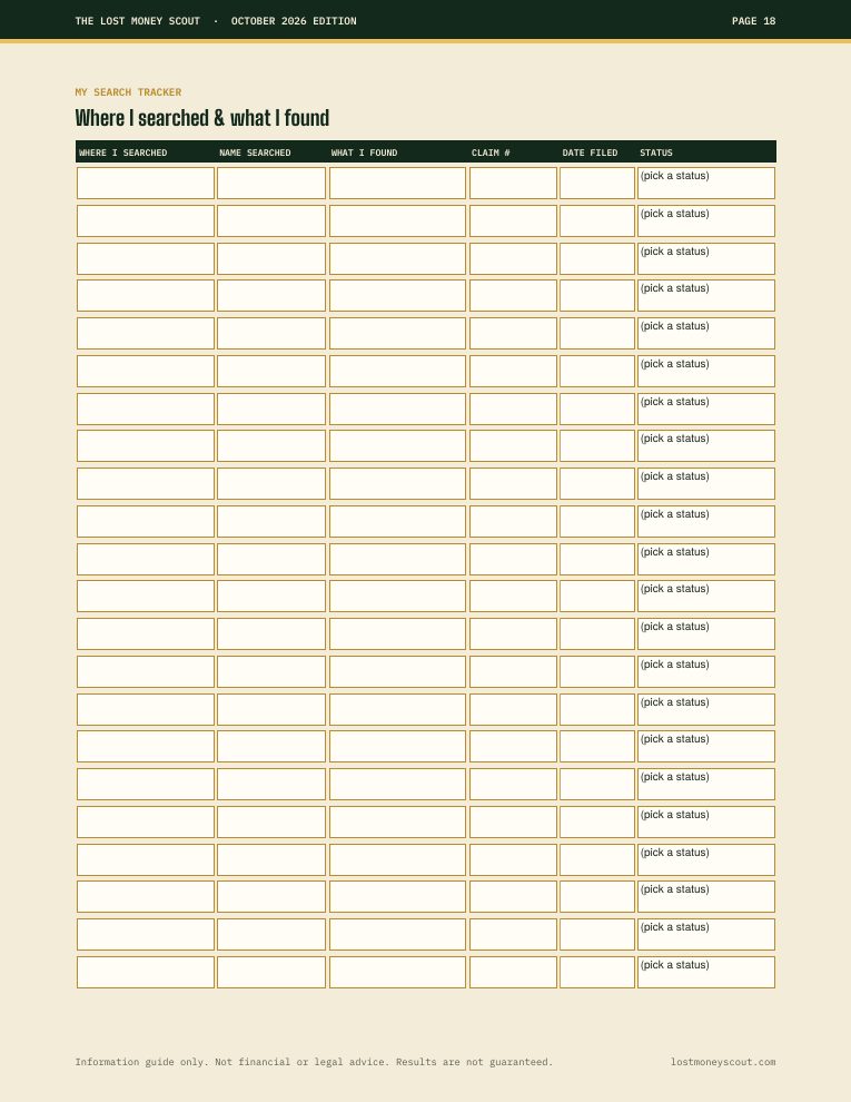 Fillable search tracker